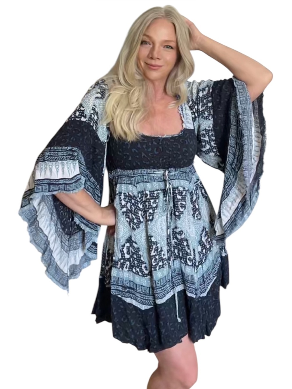 Free People Heart of Gold Mini Dress XS Boho Bell Sleeve Festival Cottagecore